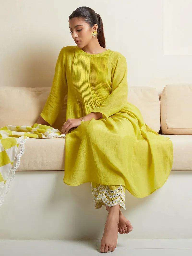 Women?s Traditional Cotton Kurta Palazzo Suit with Dupatta(L) - Image 2