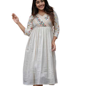Artfully Adorned ? Women's XXL Dress in Cotton with Floral Embroidery(L)