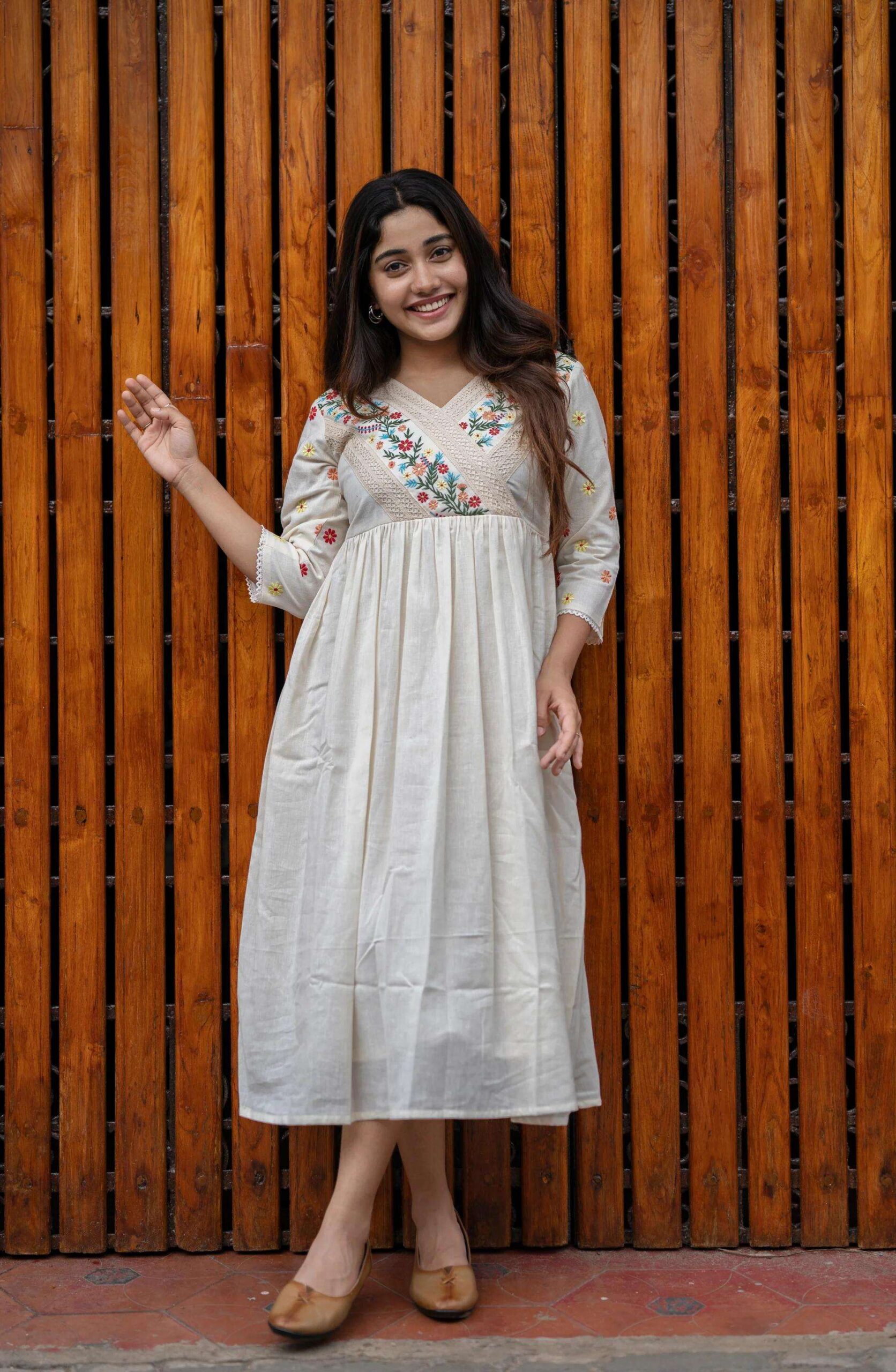 Artfully Adorned ? Women's XXL Dress in Cotton with Floral Embroidery(L) - Image 6