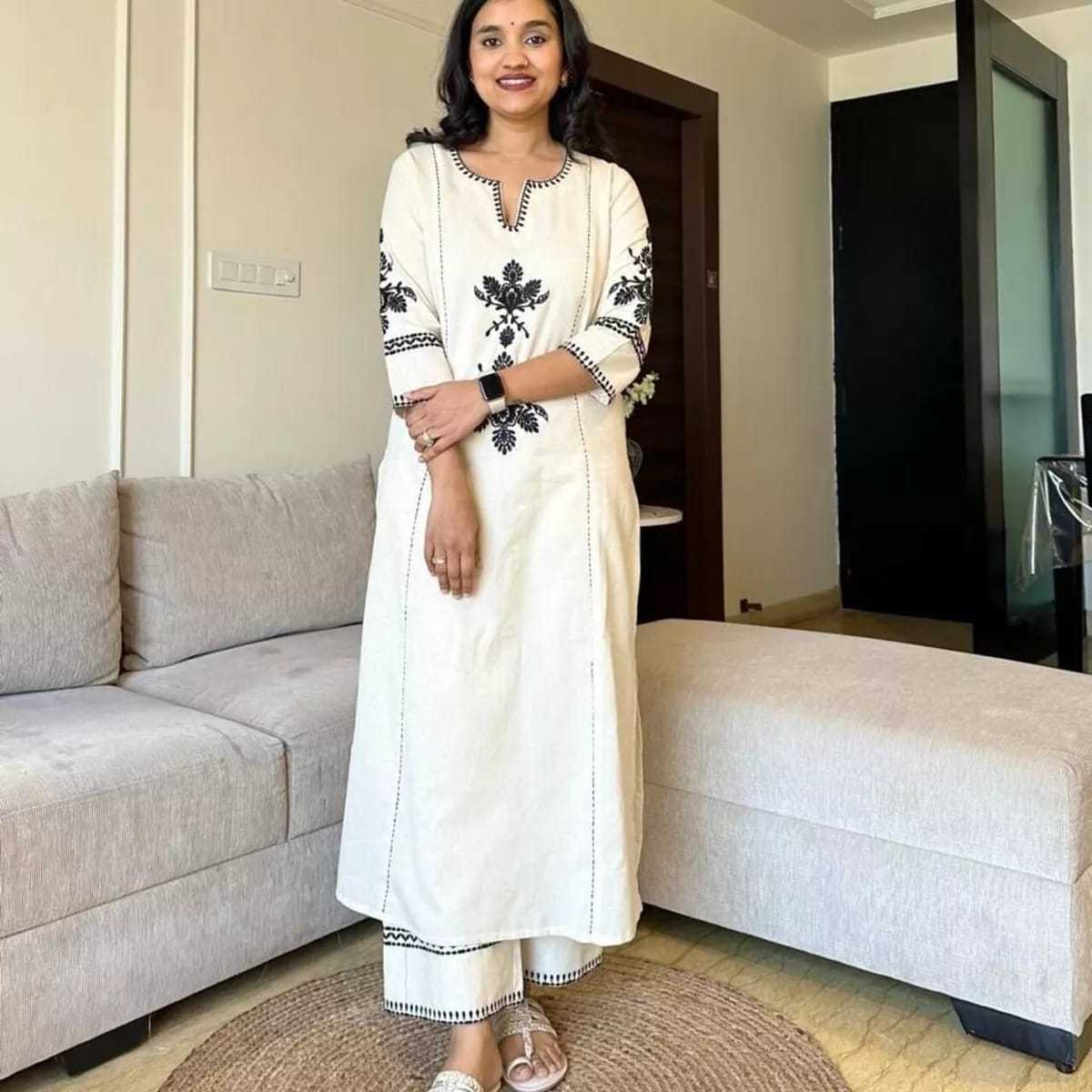 Ethnic Cotton Kurta Set for Women ? Straight Fit with Palazzo and Dupatta(XL) - Image 2